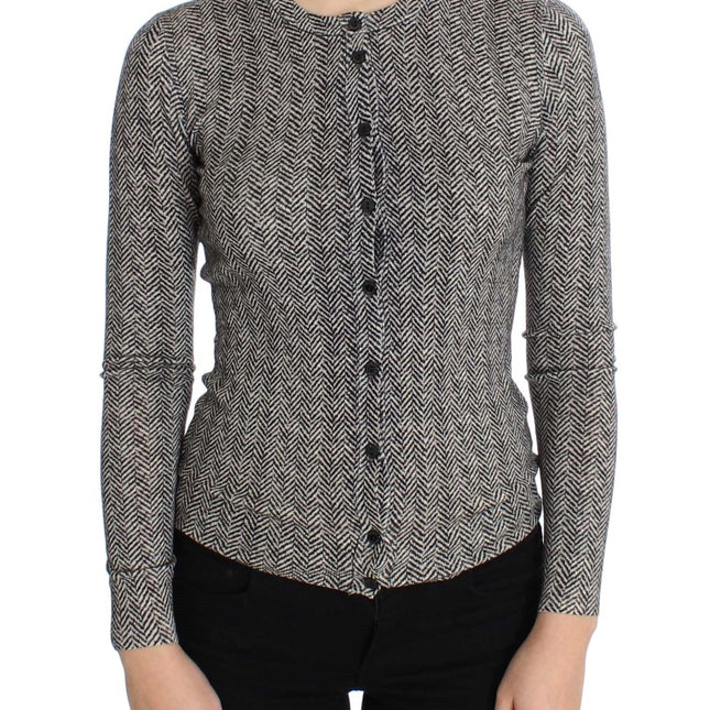 Dolce & Gabbana Black White Wool Top Cardigan Sweater