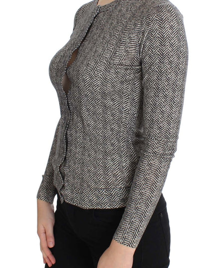 Dolce & Gabbana Black White Wool Top Cardigan Sweater