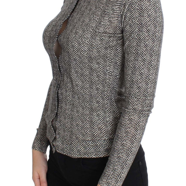 Dolce & Gabbana Black White Wool Top Cardigan Sweater