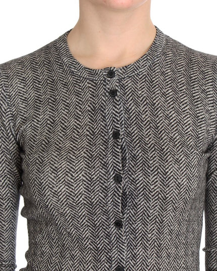 Dolce & Gabbana Black White Wool Top Cardigan Sweater