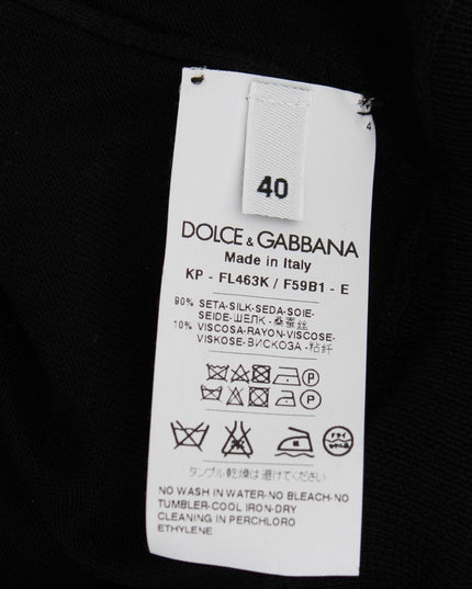 Dolce & Gabbana Black Silk Floral Embroidered Polo Top
