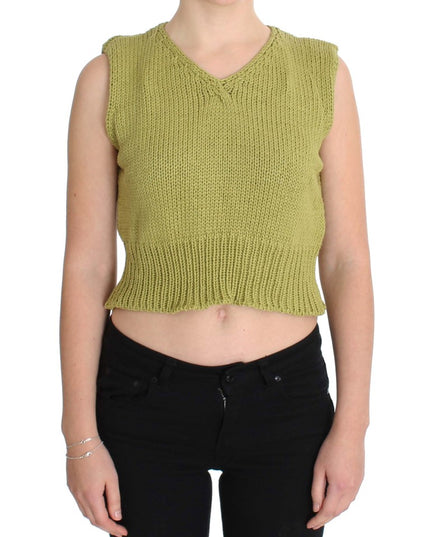 PINK MEMORIES Green Cotton Blend Knitted Sleeveless Sweater