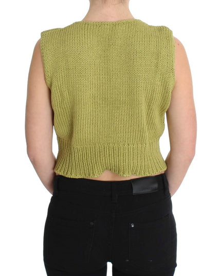PINK MEMORIES Green Cotton Blend Knitted Sleeveless Sweater