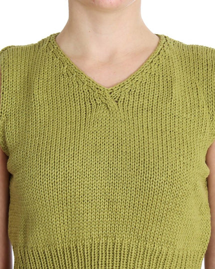 PINK MEMORIES Green Cotton Blend Knitted Sleeveless Sweater