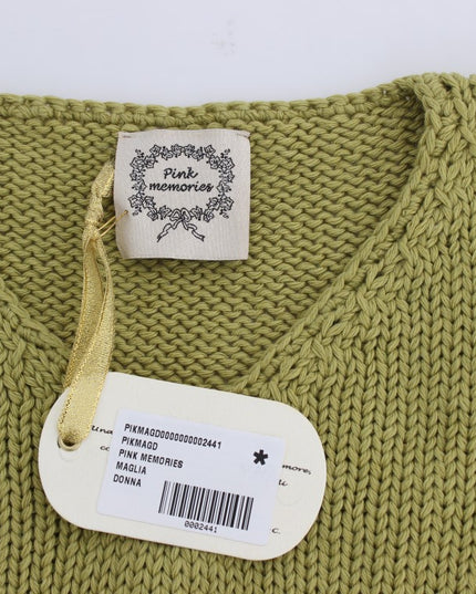 PINK MEMORIES Green Cotton Blend Knitted Sleeveless Sweater