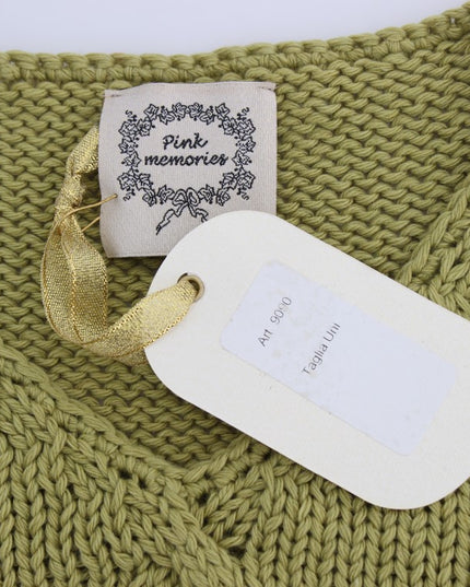 PINK MEMORIES Green Cotton Blend Knitted Sleeveless Sweater