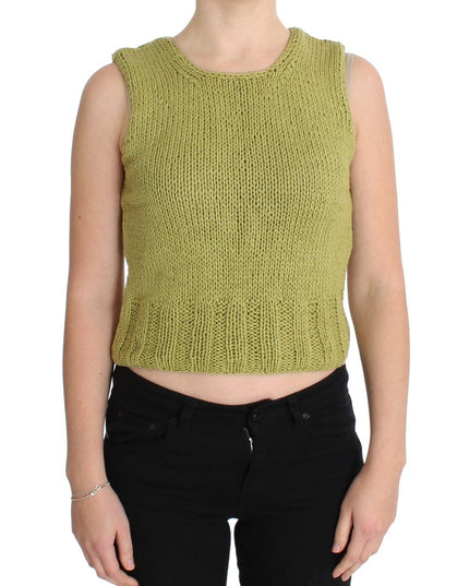 PINK MEMORIES Green Cotton Blend Knitted Sleeveless Sweater