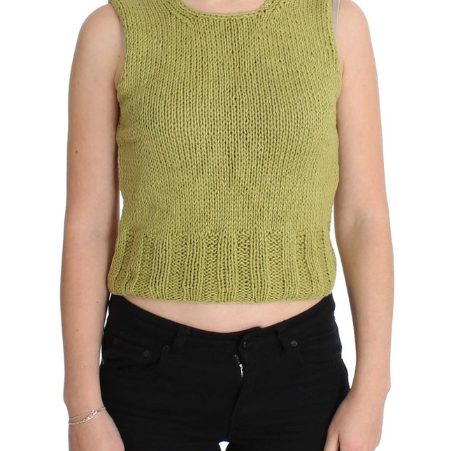 PINK MEMORIES Green Cotton Blend Knitted Sleeveless Sweater