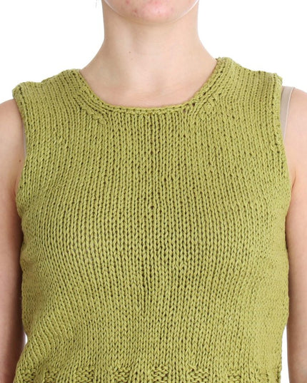 PINK MEMORIES Green Cotton Blend Knitted Sleeveless Sweater