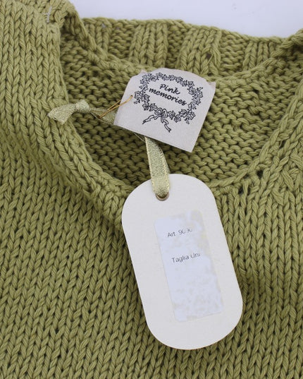 PINK MEMORIES Green Cotton Blend Knitted Sleeveless Sweater