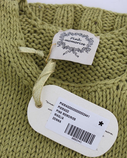 PINK MEMORIES Green Cotton Blend Knitted Sleeveless Sweater