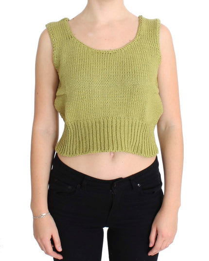 PINK MEMORIES Green Cotton Blend Knitted Sleeveless Sweater