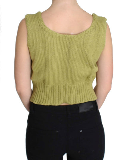 PINK MEMORIES Green Cotton Blend Knitted Sleeveless Sweater
