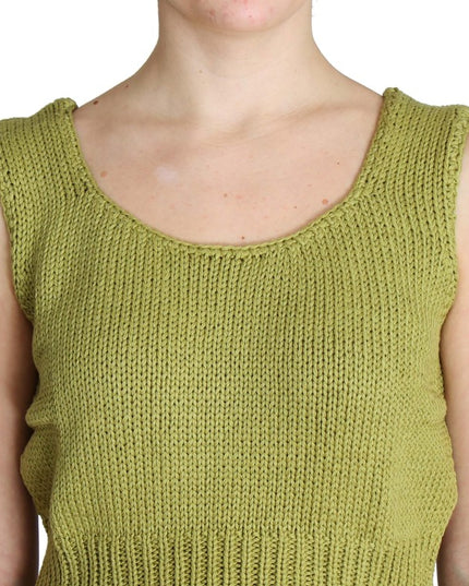 PINK MEMORIES Green Cotton Blend Knitted Sleeveless Sweater