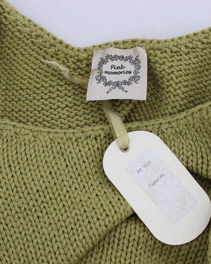 PINK MEMORIES Green Cotton Blend Knitted Sleeveless Sweater