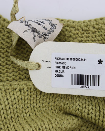 PINK MEMORIES Green Cotton Blend Knitted Sleeveless Sweater
