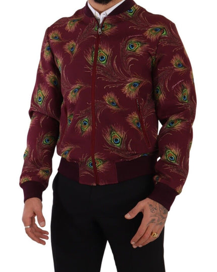 Dolce & Gabbana Red Peacock Polyester Stretch Full Zip Jacket
