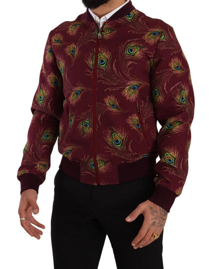 Dolce & Gabbana Red Peacock Polyester Stretch Full Zip Jacket