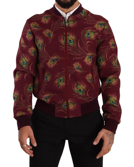 Dolce & Gabbana Red Peacock Polyester Stretch Full Zip Jacket