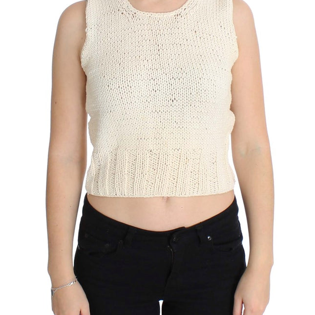 PINK MEMORIES Beige Cotton Blend Knitted Sleeveless Sweater