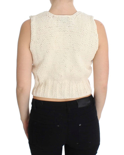PINK MEMORIES Beige Cotton Blend Knitted Sleeveless Sweater