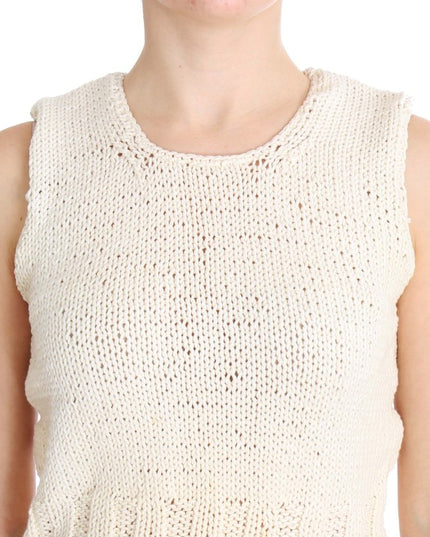 PINK MEMORIES Beige Cotton Blend Knitted Sleeveless Sweater