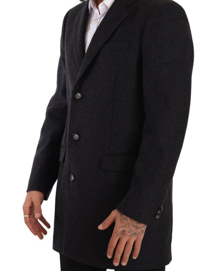 Dolce & Gabbana Dark Gray Wool Over Trench Coat Men Jacket