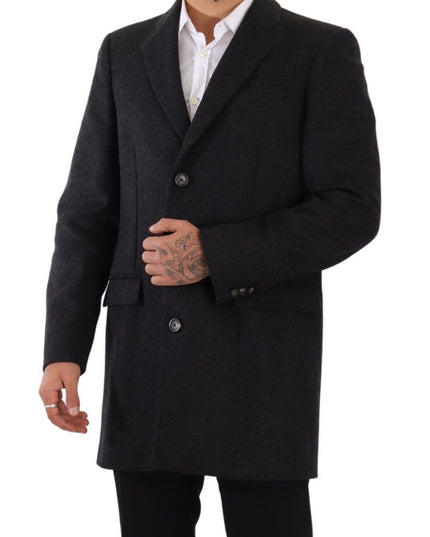 Dolce & Gabbana Dark Gray Wool Over Trench Coat Men Jacket