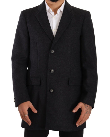Dolce & Gabbana Dark Gray Wool Over Trench Coat Men Jacket