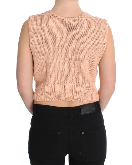 PINK MEMORIES Pink Cotton Blend Knitted Sleeveless Sweater