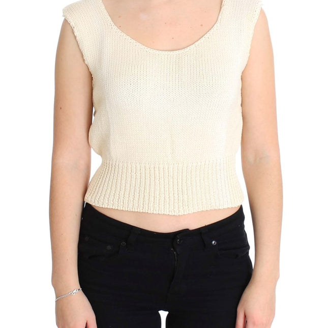 PINK MEMORIES Beige Cotton Blend Knitted Sleeveless Sweater