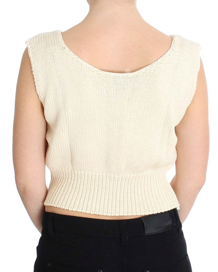 PINK MEMORIES Beige Cotton Blend Knitted Sleeveless Sweater