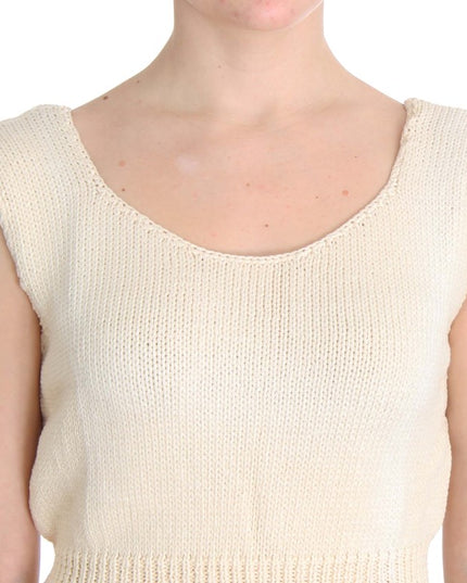PINK MEMORIES Beige Cotton Blend Knitted Sleeveless Sweater