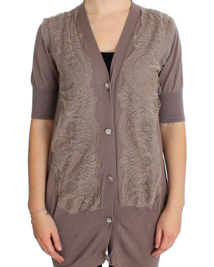 PINK MEMORIES Purple Lace Cotton Cardigan Sweater