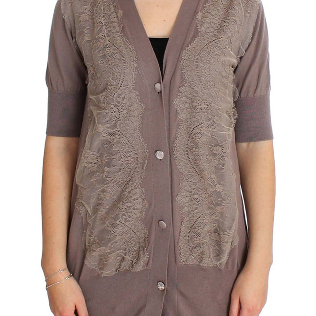 PINK MEMORIES Purple Lace Cotton Cardigan Sweater