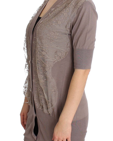 PINK MEMORIES Purple Lace Cotton Cardigan Sweater