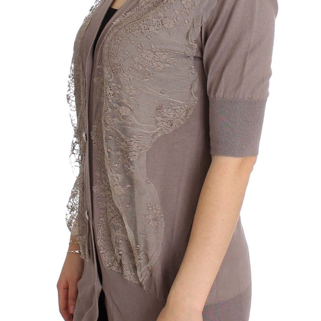 PINK MEMORIES Purple Lace Cotton Cardigan Sweater