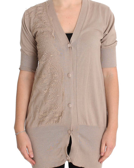 PINK MEMORIES Pink Lace Cotton Cardigan Sweater