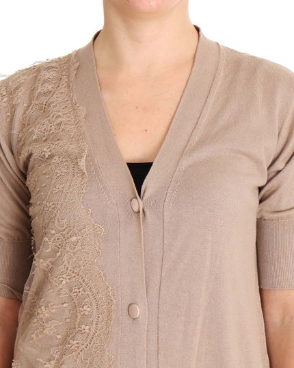 PINK MEMORIES Pink Lace Cotton Cardigan Sweater