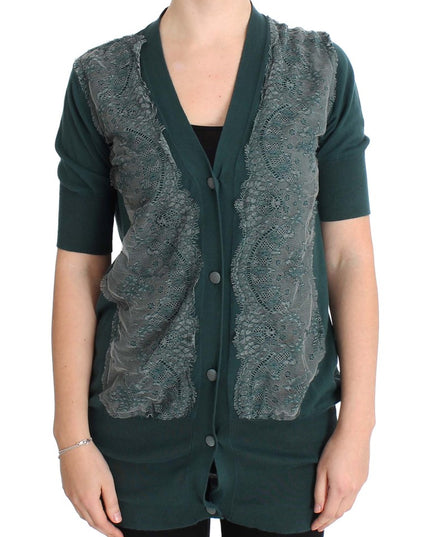 PINK MEMORIES Green Lace Cotton Cardigan Sweater