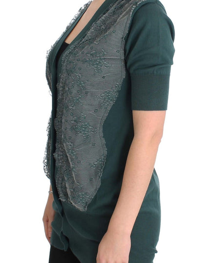 PINK MEMORIES Green Lace Cotton Cardigan Sweater