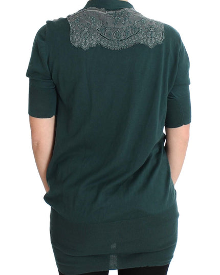 PINK MEMORIES Green Lace Cotton Cardigan Sweater