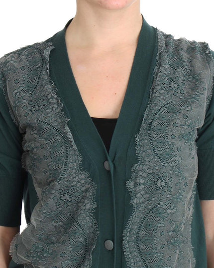 PINK MEMORIES Green Lace Cotton Cardigan Sweater