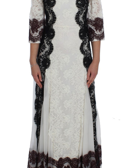 Dolce & Gabbana White Floral Lace Full Length Gown Dress