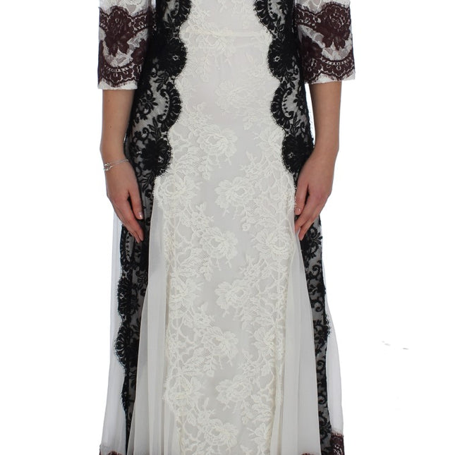 Dolce & Gabbana White Floral Lace Full Length Gown Dress