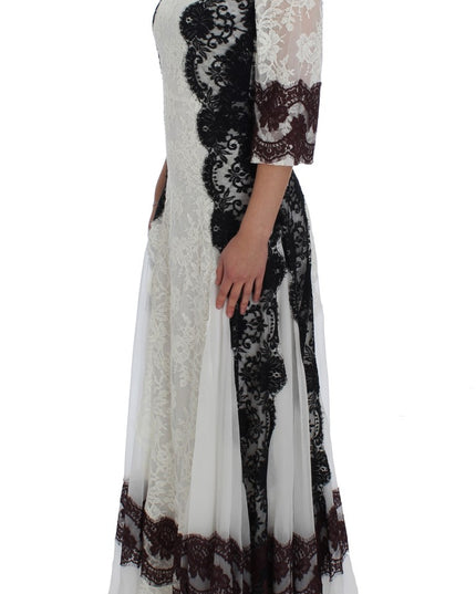 Dolce & Gabbana White Floral Lace Full Length Gown Dress