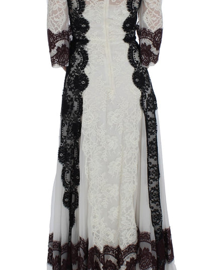 Dolce & Gabbana White Floral Lace Full Length Gown Dress