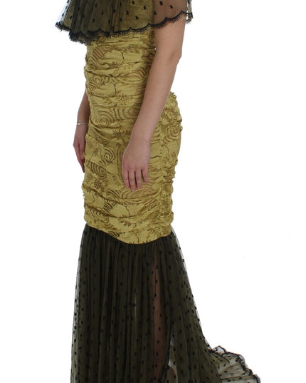 Dolce & Gabbana Yellow Black Floral Lace Ricamo Gown Dress