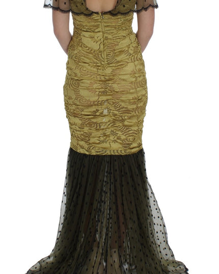 Dolce & Gabbana Yellow Black Floral Lace Ricamo Gown Dress