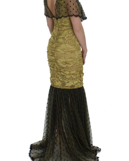 Dolce & Gabbana Yellow Black Floral Lace Ricamo Gown Dress